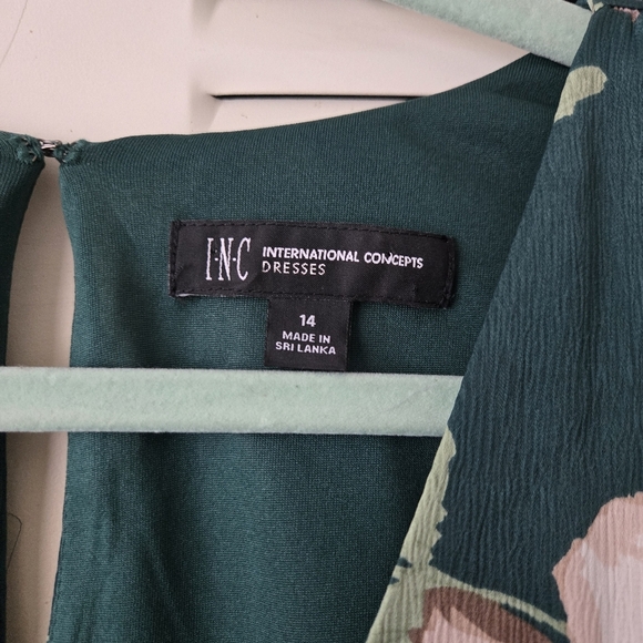 INC International Concept Dress Floral Green Size 14 #093 - Picture 5 of 8